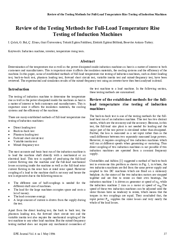 (PDF) Review of testing methods for full-load temperature rise testing ...