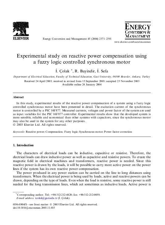 (PDF) Experimental study on reactive power compensation using a fuzzy ...