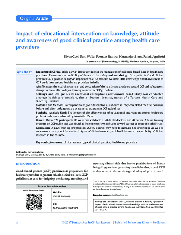 (PDF) Impact of educational intervention on knowledge, attitude and ...