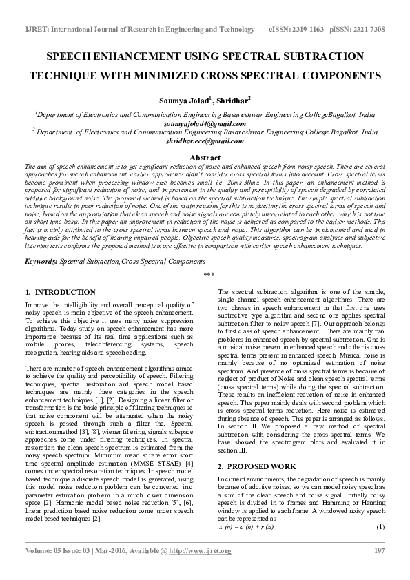 (PDF) Speech Enhancement Using Spectral Subtraction Technique with ...