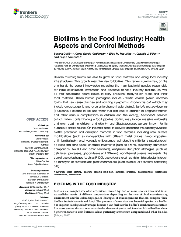 (PDF) Biofilms in the Food Industry: Health Aspects and Control Methods