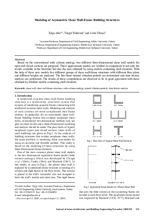 (PDF) Modeling of Asymmetric Shear Wall-Frame Building Structures