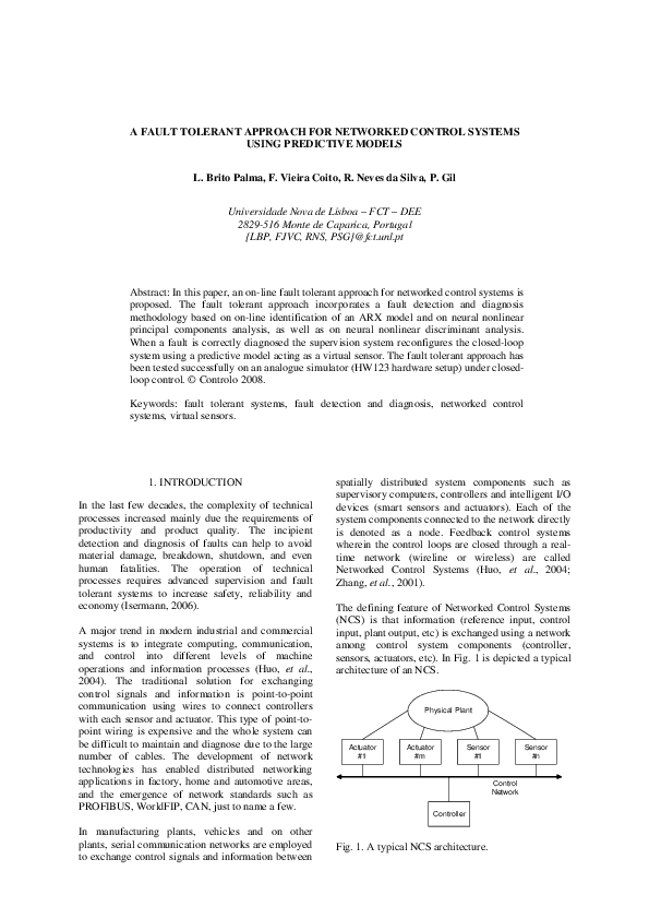 (PDF) A Fault Tolerant Approach for Networked Control Systems Using ...
