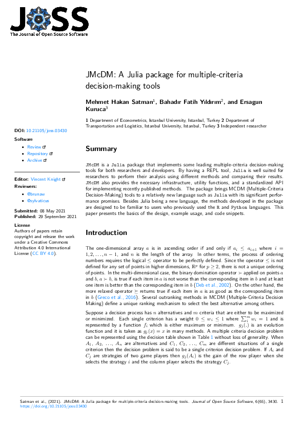 (PDF) JMcDM: A Julia package for multiple-criteria decision-making tools