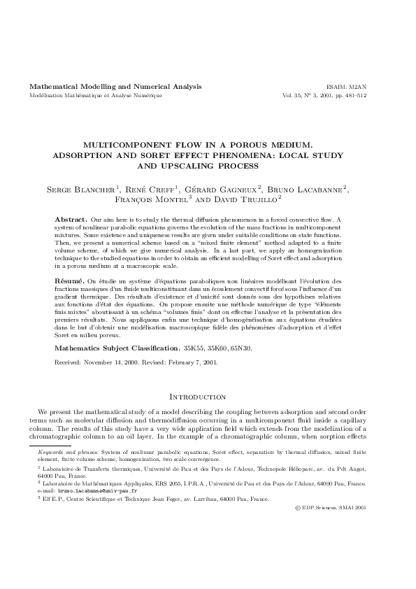 (PDF) Multicomponent flow in a porous medium. Adsorption and Soret ...