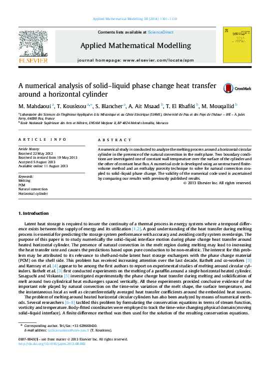 (PDF) A numerical analysis of solid–liquid phase change heat transfer ...