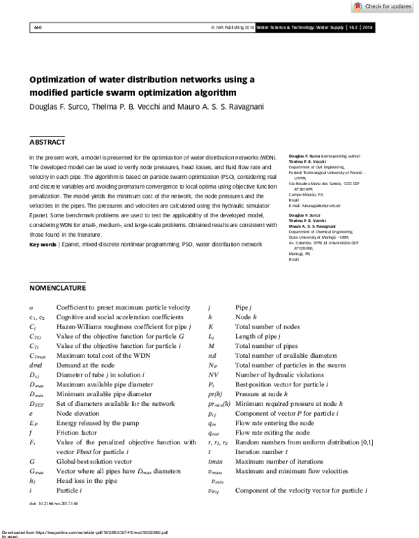 (PDF) Optimization of water distribution networks using a modified ...