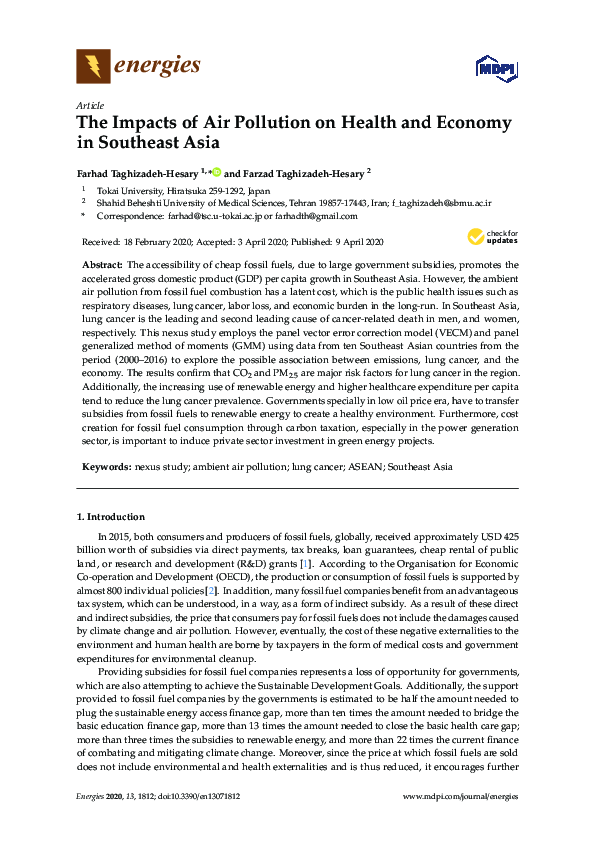 (PDF) The Impacts of Air Pollution on Health and Economy in Southeast Asia