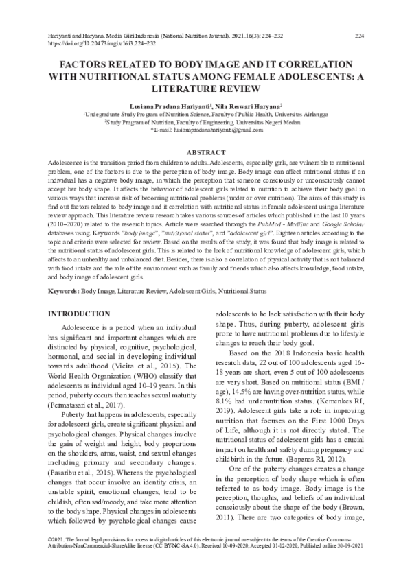 (PDF) Factors Related to Body Image and It Correlation with Nutritional ...