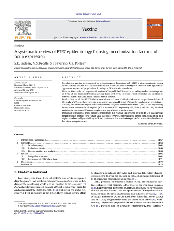 (PDF) A systematic review of ETEC epidemiology focusing on colonization ...