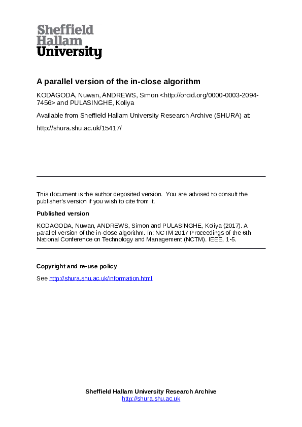 (PDF) A parallel version of the in-close algorithm