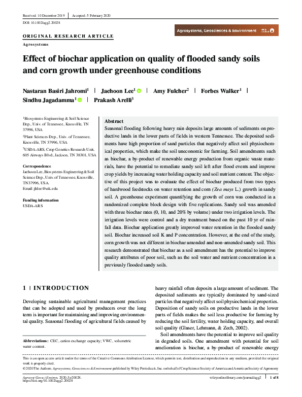 (PDF) Effect of biochar application on quality of flooded sandy soils ...