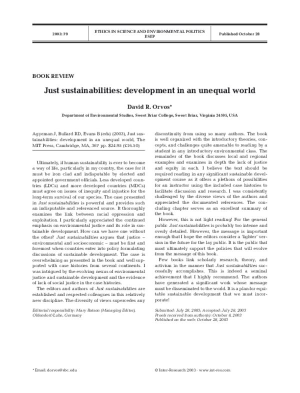 (PDF) Just sustainabilities: development in an unequal world