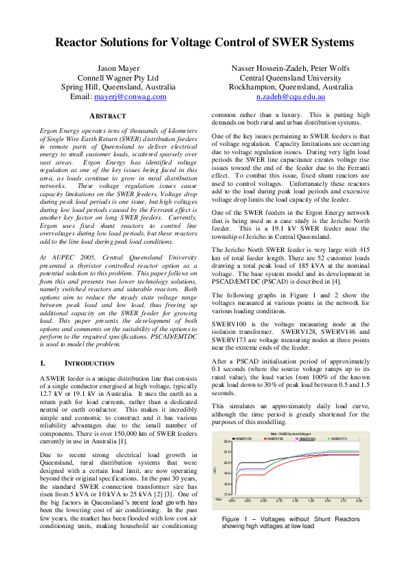 (PDF) Reactor solutions for voltage control of SWER systems