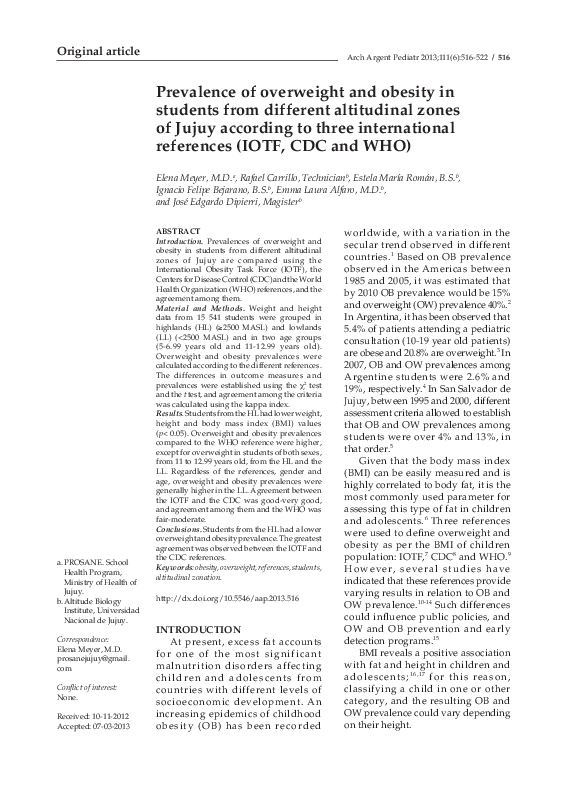 (PDF) Prevalence of overweight and obesity in students from different ...