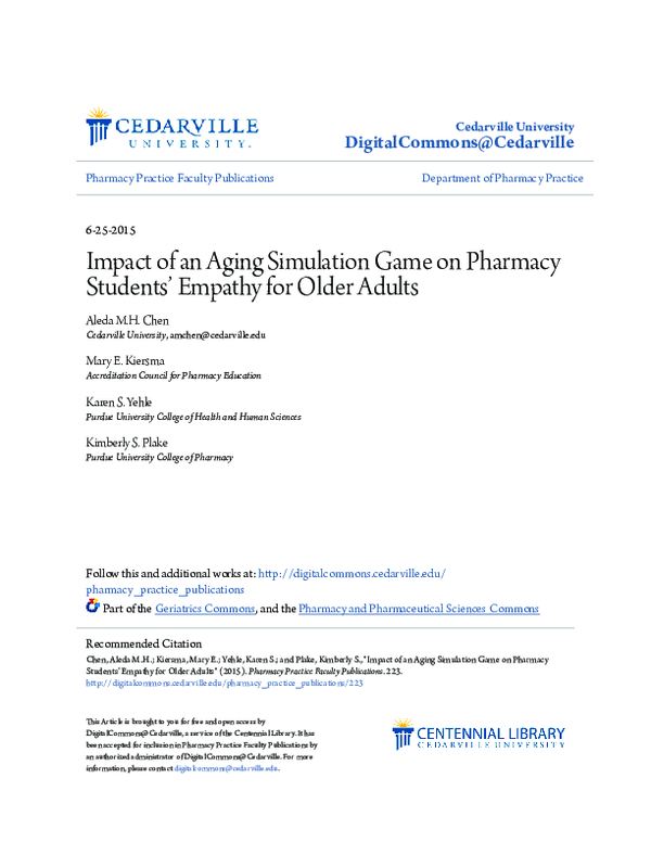 (PDF) Impact of an Aging Simulation Game on Pharmacy Students’ Empathy ...