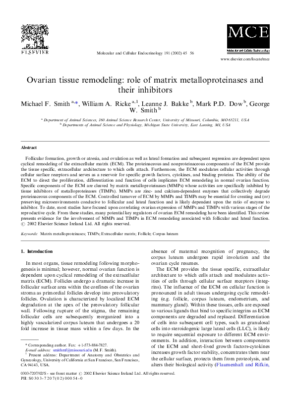 (PDF) Ovarian tissue remodeling: role of matrix metalloproteinases and ...