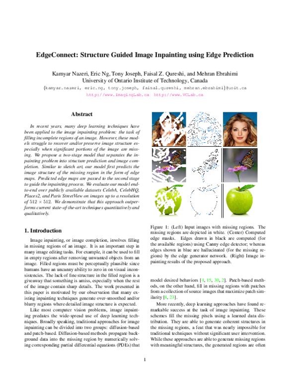(PDF) EdgeConnect: Structure Guided Image Inpainting using Edge Prediction