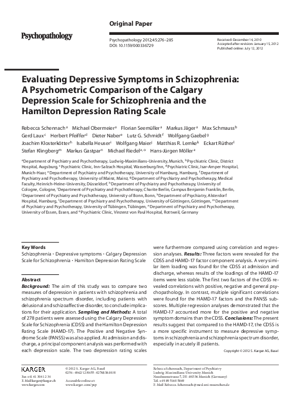 サンプル PDF) Evaluating Depressive Symptoms in Schizophrenia: A
