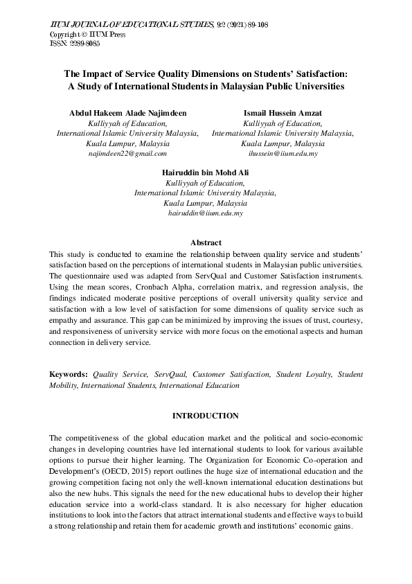 (PDF) The Impact of Service Quality Dimensions on Students ...