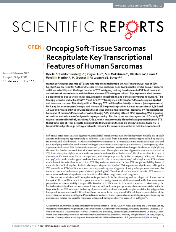 (PDF) Oncopig Soft-Tissue Sarcomas Recapitulate Key Transcriptional ...