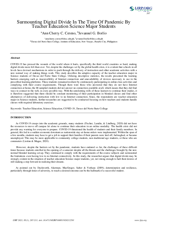 (PDF) Surmounting Digital Divide In The Time Of Pandemic By Teacher ...
