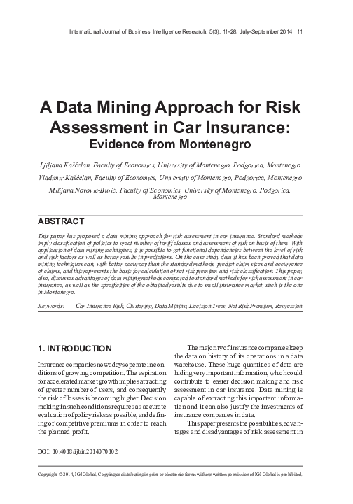 (PDF) A Data Mining Approach for Risk Assessment in Car Insurance