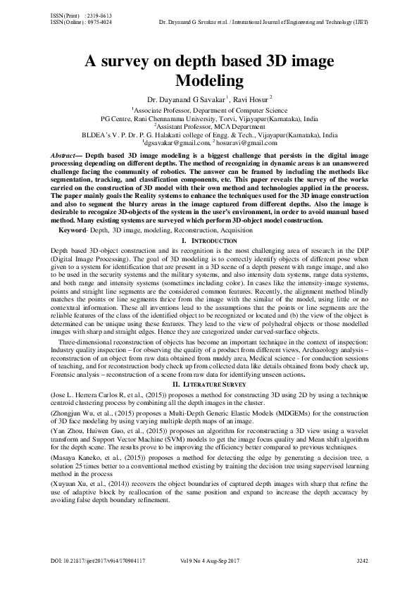 (PDF) A survey on depth based 3D image Modeling