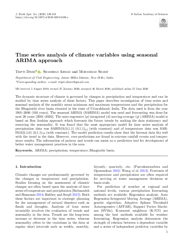 (PDF) Time series analysis of climate variables using seasonal ARIMA ...