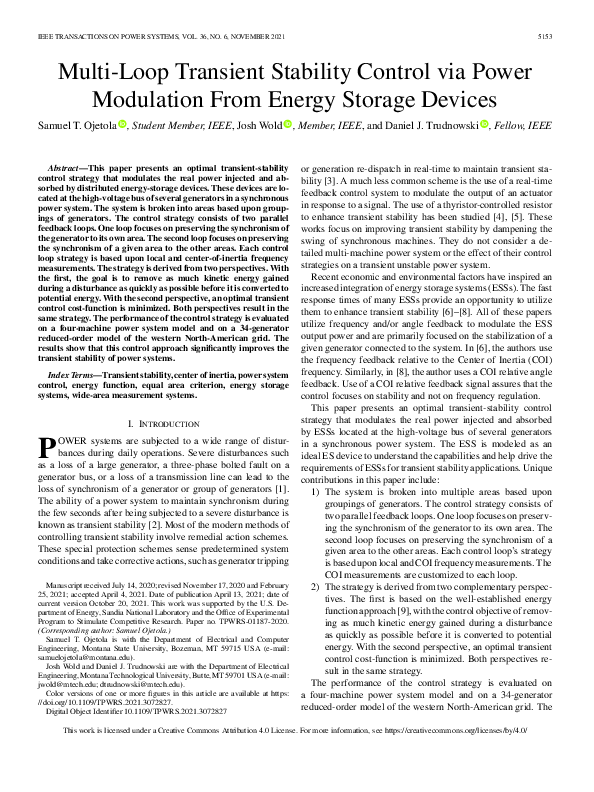 (PDF) Multi-Loop Transient Stability Control via Power Modulation From ...