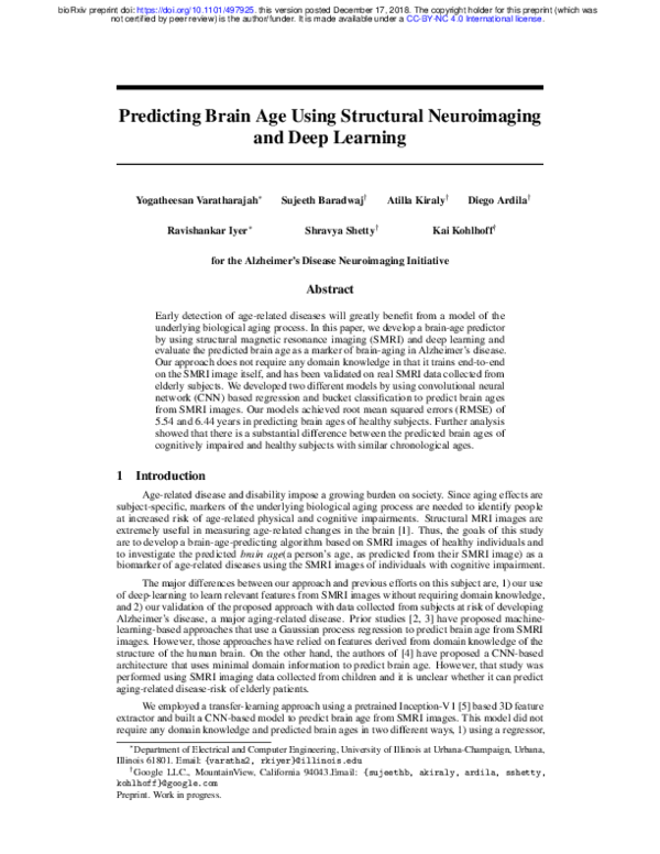 (PDF) Predicting Brain Age Using Structural Neuroimaging and Deep Learning