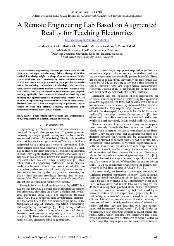 (PDF) A Remote Engineering Lab based on Augmented Reality for Teaching ...