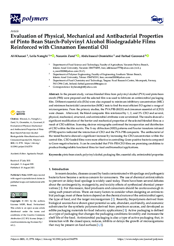 (PDF) Evaluation of Physical, Mechanical and Antibacterial Properties ...