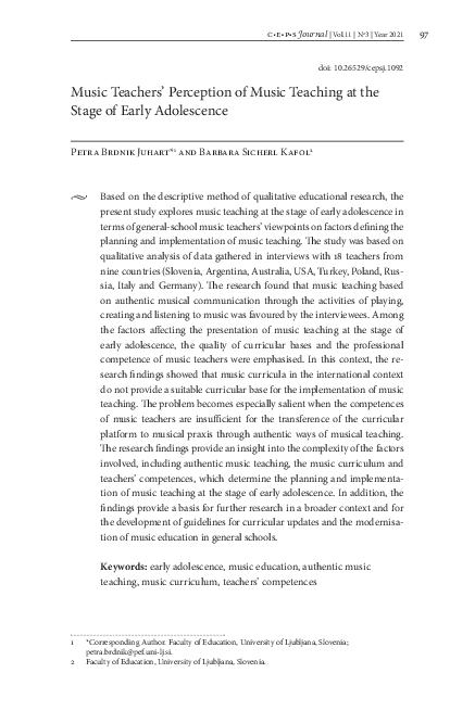 (PDF) Music Teachers’ Perception of Music Teaching at the Stage of ...