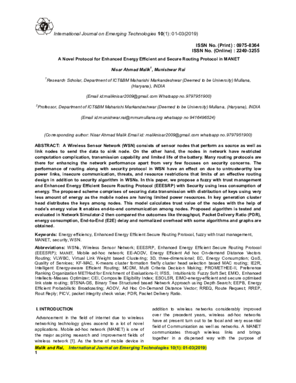 (PDF) A Novel Protocol for Enhanced Energy Efficient and Secure Routing ...