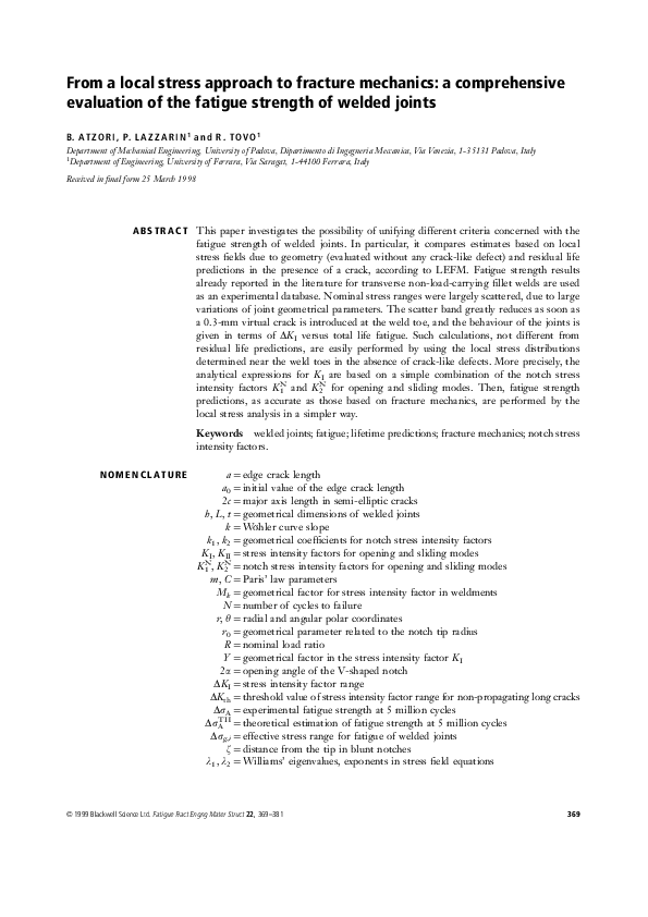 (PDF) From a local stress approach to fracture mechanics: a ...