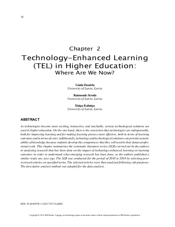 (PDF) Technology Enhanced Learning (TEL) in Higher Education: a ...