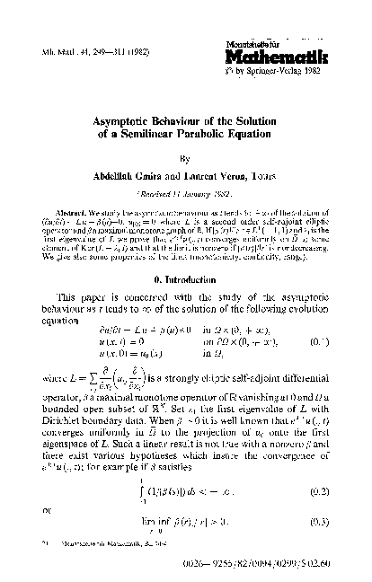 (PDF) Asymptotic behaviour of the solution of a semilinear parabolic ...