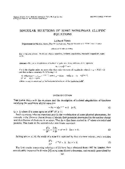 (PDF) Singular solutions of some nonlinear elliptic equations