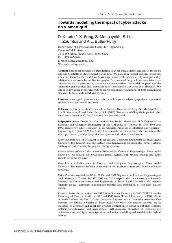 (PDF) Towards modelling the impact of cyber attacks on a smart grid