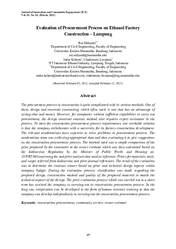(PDF) Evaluation of Procurement Process on Ethanol Factory Construction ...