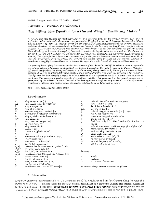(PDF) The Lifting Line Equation for a Curved Wing in Oscillatory Motion