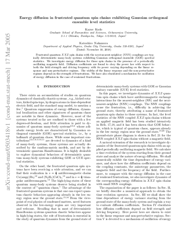 (PDF) Energy diffusion in frustrated quantum spin chains exhibiting ...