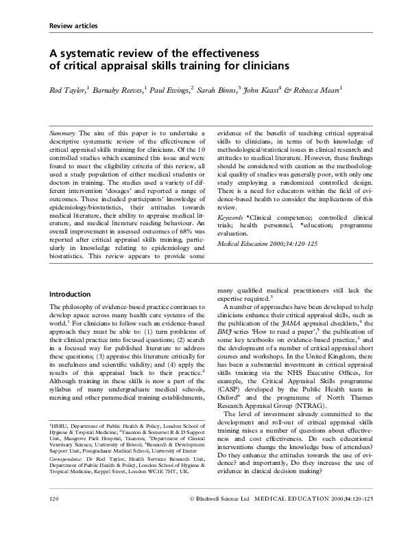 (PDF) A systematic review of the effectiveness of critical appraisal ...