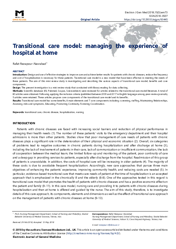 (PDF) Transitional care model: managing the experience of hospital at home