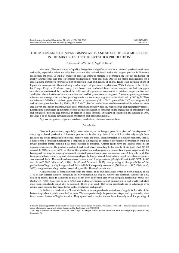 (PDF) Sown Grasslands and Legumes in Livestock Feed