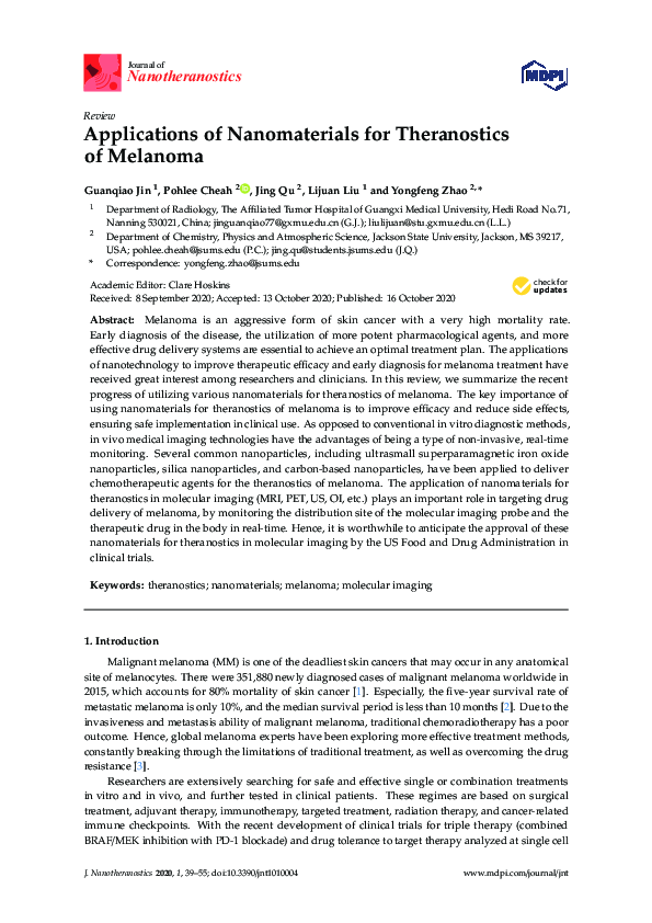 (PDF) Applications of Nanomaterials for Theranostics of Melanoma