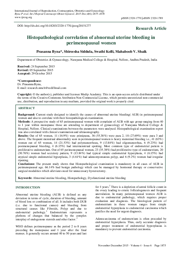 (PDF) Histopathological correlation of abnormal uterine bleeding in