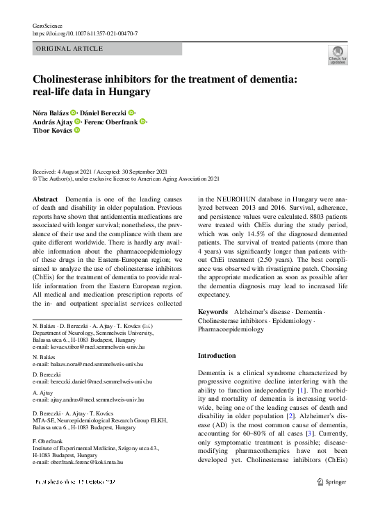 (PDF) Cholinesterase inhibitors for the treatment of dementia: real ...