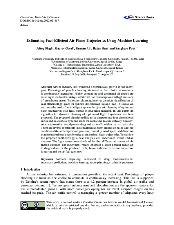 (PDF) Estimating Fuel-Efficient Air Plane Trajectories Using Machine ...